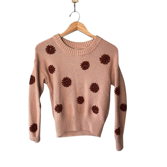 Madewell Flower Embroidered Pullover Sweater Dusty Blush - Picture 4 of 14